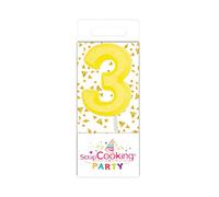 SCRAP COOKING 0553 Mini Bougie 3 Anniversaire Jaune en Paraffine H 3,5 cm