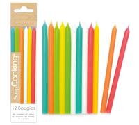 SCRAP COOKING - 12 Bougies Longues Multicolores - Bougies Colorées pour Gâteau Anniversaire - Décoration Enfant Adulte - en Paraffine avec Pics - Bougies Assorties - Fête Pâtisserie Couleur - 5003