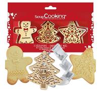Coffret de 3 découpoirs et embosseurs bois - SCRAPCOOKING - Noël (bonhomme de pain d'épice, sapin et étoile)