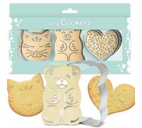 SCRAP COOKING 2111 Coffret 3 Découpoirs Inox et 3 Embosseurs Bois pour Contact Alimentaire
