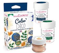 SCRAP COOKING - 3 Colorants Artificiels en Poudre Color’ Déco - Vert Sapin, Bleu Nuit, Doré - Colorants Pâtisserie Comestibles - Gâteaux, Biscuits & Pâte à Sucre - Fabriqué en France - 4069