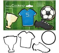 SCRAP COOKING 4 Emporte-Pièces Football - Découpoirs à Biscuits en Inox - Ballon de Foot, Maillot, Chaussure, Coupe - Moules Petits Gâteaux - Accessoires Pâtisserie Anniversaire Déco - 2086
