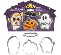 SCRAP COOKING - 4 Emporte-Pièces Halloween - Découpoirs en Inox Citrouille, Fantôme, Calavera, Chauve-souris - Moules Biscuits - Accessoires Pâtisserie Cake Design - 2083