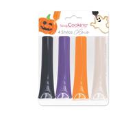 SCRAP COOKING 4 Stylos Choco Halloween - Noir, Orange, Violet, & Blanc pour Écrire & Dessiner sur Desserts, Gâteaux, Biscuits - 7064