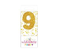 SCRAP COOKING 599 Mini Bougie dorée 9 à Paillettes Or pour Gâteaux d'anniversaire H 3,5 cm en Paraffine