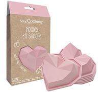 SCRAP COOKING - Coffret 6 Moules en Silicone Cœurs Diamant - Kit Pâtisserie Formes 3D pour Gâteaux Coeur - Moules Individuels Souples - Aptes Four & Lave-Vaisselle - Cadeau Cuisine - Rose - 2912