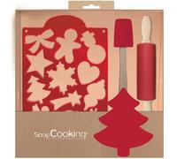 SCRAP COOKING - Coffret Ustensiles Biscuits de Noël pour Enfants - Avec Spatule, Rouleau & 1 Découpoir 12 Formes - Coffret Cadeau Moule & Emporte-Pièce - Bois Silicone Pâtisserie - 1142