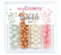 SCRAP COOKING, Décors Sucrés « Bubble Mix » 62g, Assortiment 4 Variétés : Turquoise, Doré, Blanc, Rose, Décorations Perles Pâtisserie, Desserts, Gâteaux, Cupcakes, Anniversaires, Cake Design - 7515
