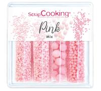 SCRAP COOKING, Décors Sucrés « Pink Mix » 68g, Assortiment Rose 4 Variétés : Bubbles, Perles, Étoiles, Cœurs, Décorations Pâtisserie, Desserts, Gâteaux, Cupcakes, Anniversaires, Cake Design - 7511