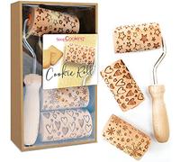 SCRAP COOKING - Kit Cookie Roll avec 3 Mini Rouleaux à Pâtisserie en Bois avec Motifs - Décos Empreintes Gravées en Relief - Moule Décoration Biscuits, Sablés, Cookies - 3963