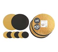 SCRAP COOKING - Kit de 6 Supports à Gâteaux Ronds - Carton Réversible Doré & Noir & ScrapCooking - Kit de 4 Supports à Gâteaux Ronds Ø 30 cm - Carton Réversible Doré & Noir - Grand Plateau Gâteau XXL