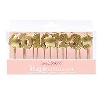 SCRAP COOKING - Kit de Bougies Chiffres Dorés 1, 2, 3, Décoration Bois Paraffine Gâteau - Accessoire Anniversaire Fête Cupcake Pâtisserie Cake Design - 5002, 8 cm, Dorées, Or