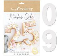 Scrap Cooking - Kit Moules Number Cake - Chiffres 0 à 9 - Hauteur 28 cm / 11 pouces - Gabarits Accessoires Pâtisserie - Gâteaux en Forme de Numéros Dessert Anniversaire - Avec Recettes - 3927