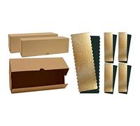 SCRAP COOKING - Lot de 2 Boîtes à Buches et Cakes - Carton Kraft Alimentaire Recyclable - 35 x 11 x 11 cm & Kit de 5 Supports à Bûches de Noël & Cakes - Carton Réversible Doré & Noir - 30 x 10 cm