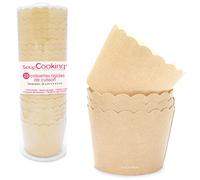 SCRAP COOKING - Lot de 25 Caissettes de Cuisson pour Cupcakes & Muffins - Couleur Papier Kraft - Décorations Étuis Tasses pour Pâtisseries - Tenue en Cuisson Four Beige - 5079