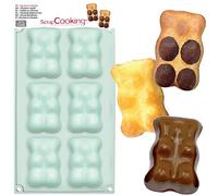 ScrapCooking - Moule Oursons en Silicone XL - 6 Formes pour Oursons Guimauve Chocolat & Gâteaux - Ustensile Souple Pâtisserie - Apte Four & Congélateur - Vert d’Eau - 3000