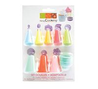 Set de douilles - SCRAPCOOKING - 9 pcs - 8 douilles colorées - 1 adaptateur - Rouge
