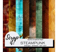 Scrap It! Steampunk Scrapbook Paper - Multicoloured - 8.5" x 8.5" - 8 Designs - 24 Pages: Versatile craft paper perfect for Scrap Books, Greetings ... Origami, Decoupage, Collages and more!