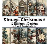 Scrapbook Paper - 34 Front and Back Full Color Sheets: Vintage Christmas 5 - Antique Aged Parchment Santa Snowman Tree Village - 8.5"x8.5"