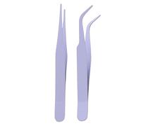 Scrapbook Sticker Tweezers - 10cm Stainless Steel Set | 2pcs Straight And Curved Tool, Pink Green Purple Eyelash Extension Tweezer For DIY Jewelry Making Craft Supplies Fine Tip Precision Pair