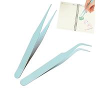 Scrapbook Sticker Tweezers- 2 Piece Straight Stainless Elbow TweezersFor Scrapbooking, With Cover DIY Crafting, Solid Color | Lashes Stickers Eyelash Precision Tool
