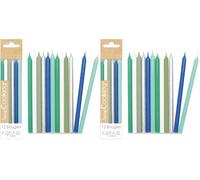 ScrapCooking - 12 Bougies Longues Bleues Vertes & Argent - Bougies Argentées Bleu Vert Blanc pour Gâteau Anniversaire - Décoration Enfant Adulte - En Paraffine avec Pics - Fête Pâtisserie - 0360