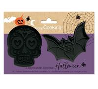 ScrapCooking - 2 Découpoirs avec Éjecteurs Halloween - Calavera & Chauve-Souris - Découpoirs à Biscuits en 3D - Embosseur Pâtisserie pour Sablés, Petits Gâteaux, Anniversaire - 2142