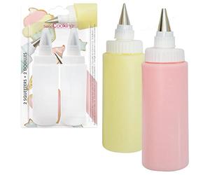 ScrapCooking - 2 Flacons Squeezers + Douilles 185 ml - Bouteille Pâtisserie - Pour Glaçages, Gâteaux, Biscuits, Sablés, Desserts - Sauce Chocolat - Plastique Alimentaire Flexible Cuisine - 5165