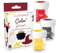 ScrapCooking - 3 Colorants Artificiels en Poudre Color’ Sorcier - Jaune, Noir & Rouge - Colorants Alimentaires Pâtisserie Comestibles - Gâteaux, Biscuits - 4223