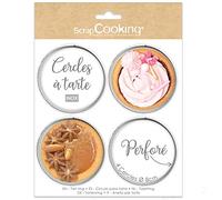 Pack de 4 cercles à tarte individuels perforés Scrapcooking Rond Inox 8 cm