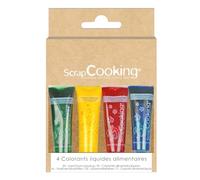 ScrapCooking - 4 Colorants Alimentaires Liquides - Rouge, Vert, Jaune, Bleu pour Gâteaux, Pâtisseries - Colorants Comestibles - 4010