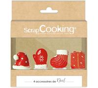 ScrapCooking - 4 Décorations Noël pour Bûches - Bonnet, Moufle, Cadeau, Chausson - Décors Pâtisserie Gâteaux - Accessoires Cake Toppers pour Gâteaux, Cupcakes - 4941