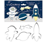 ScrapCooking - 4 Emporte-Pièces Espace - Découpoirs à Biscuits en Inox - Astronaute, Étoile filante, Fusée, Planète - Moules Petits Gâteaux - Accessoires Pâtisserie Anniversaire Déco - 2084