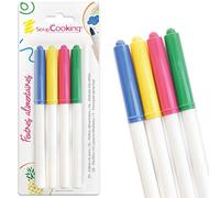 ScrapCooking - 4 Feutres Alimentaires Summer - Jaune, Bleu, Vert, Rose - Crayons Pâtisserie pour Dessiner & Écrire sur Biscuits, Macarons, Gâteaux, Pâte à Sucre - Encre Comestible Décoration - 7101