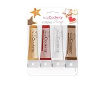 ScrapCooking - 4 Icing Stylos à Pâtisserie : Or, Choco, Blanc & Rouge - Crayons Alimentaires Comestibles Décoratifs Colorants pour Écrire et Dessiner sur Desserts, Gâteaux & Biscuits