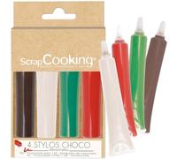 ScrapCooking - 4 Stylos Choco Noël - Marron, Blanc, Vert & Rouge - Crayons Alimentaires Pâtisserie - Colorants Décoratifs Comestibles - Écrire & Dessiner sur Desserts, Gâteaux & Biscuits - 7060