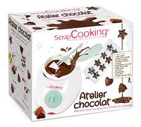 ScrapCooking - Atelier Chocolat - Appareil Fondue à Chocolat avec Accessoires - Coffret 33 Éléments pour Fabrication Chocolats Maison, Soirées Crêpes, Gaufres - Avec Moules - Blanc / Vert d’Eau - 3902