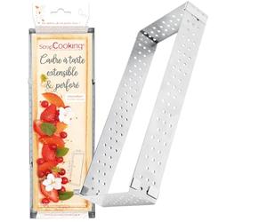 ScrapCooking - Cadre Pâtissier à Tarte Rectangulaire Extensible & Perforé en Inox - Moule Rectangle Longueur Ajustable Réglable de 22 à 42cm - Cuisson Uniforme - Accessoire Pâtisserie Dessert - 1917