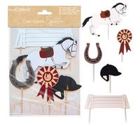 ScrapCooking - Cake Toppers Équitation - Décoration Gâteau & Cupcakes en Papier - Cheval, Fer à Cheval, Obstacle - Déco Anniversaire - 4947