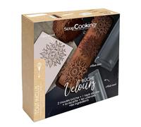 ScrapCooking - Coffret Bûche de Noël « Velours » - Kit Moules & Ingrédients - Insert Bûche & Moule Tuiles Flocons - Gouttière Pâtisserie - Dessert Réveillon - Avec Recette Bûche 3 Chocolats - 1942