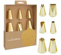 ScrapCooking - Coffret de 6 Douilles Dorées pour Pâtisserie - Douilles Pâtissières Inox : Macarons, Saint Honoré, Fleur, Étoile, Bûche, Choix & Éclairs - Coloris Or Métal - Idée Cadeau Cuisine - 1824