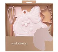 ScrapCooking - Coffret Pâtisserie Licorne pour Enfants - Coffret Cadeau 4 Ustensiles : Fouet, Cuillère, Moule & Découpoir - Bois, Silicone & Inox - Pour Gâteaux, Biscuits - 1135