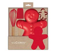 ScrapCooking - Coffret Pâtisserie Noël pour Enfants - Bonhomme Pain d'Épices - Coffret Cadeau 4 Ustensiles : Fouet Cuillère Moule & Découpoir - Bois Silicone & Fer Blanc - Pour Gâteaux Biscuits - 1137