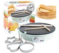 SCRAP COOKING 3899 Crêpière Crêpes Factory, Machine Électrique, avec Plaque Chauffante Anti-Adhésive, Râteau, Spatule & 3 Moules Art, Vert d'eau