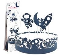 ScrapCooking - Déco Gâteau Espace - Kit Décoration en Papier pour Gâteau, Pâtisserie, Dessert, Anniversaire - Fusée Vaisseau Spatial - Cake Design - Bleu - 4917