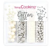 ScrapCooking - Décors Sucrés « Cotton Mix » 61 g - Assortiment 4 Variétés : Étoiles Grises & Perles Argentées, Bubbles & Vermicelles Blancs - Décorations Gâteaux, Cupcakes - Anniversaire Noël - 7523