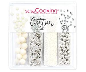 ScrapCooking - Décors Sucrés « Cotton Mix » 61 g - Assortiment 4 Variétés : Étoiles Grises & Perles Argentées, Bubbles & Vermicelles Blancs - Décorations Gâteaux, Cupcakes - Anniversaire Noël - 7523