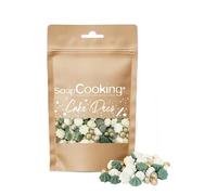 ScrapCooking - Décors Sucrés Forêt Enneigée - Mini-Meringues Sapin s Verts & Blancs, Billes Dorées - Hiver, Noël - 7497