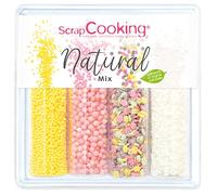 ScrapCooking - Décors Sucrés « Natural Mix » 74 g - Assortiment 4 Variétés : Fleurs, Billes Jaunes & Roses, Vermicelles Blancs - Décorations Gâteaux, Cupcakes - Anniversaire & Pâques - 7524