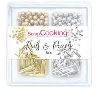 ScrapCooking - Décors Sucrés « Rods & Pearls Mix» 66 g - Assortiment 4 Variétés : Rods Dorés & Argentés, Perles Dorées & Argentées - Décorations Gâteaux, Cupcakes - Anniversaire & Noël - 7522